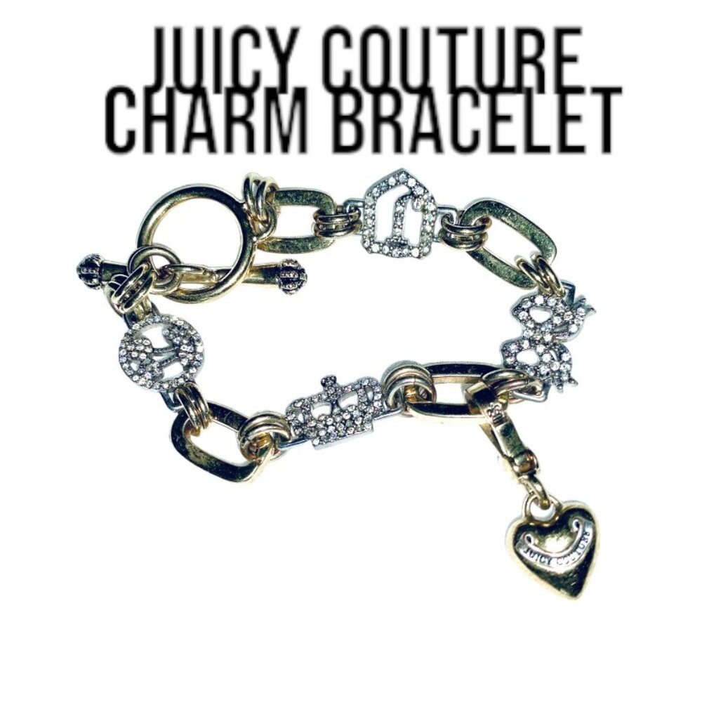 JUICY COUTURE Retired Princess Heart Charm Bracelet, Rhinestone & Gold